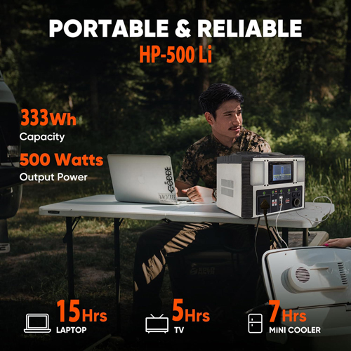 500VA Solar Power Station, with In-built 333WH Lithium Battery, Portable, Model: HP-500Li