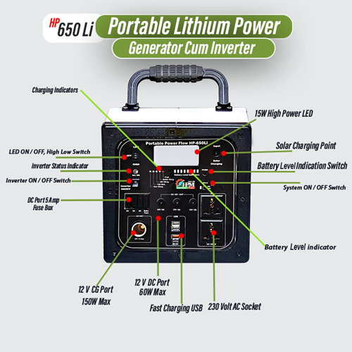 600VA Solar Home Inverter, with In-built Lithium Battery, Portable, Model: HP-650Li