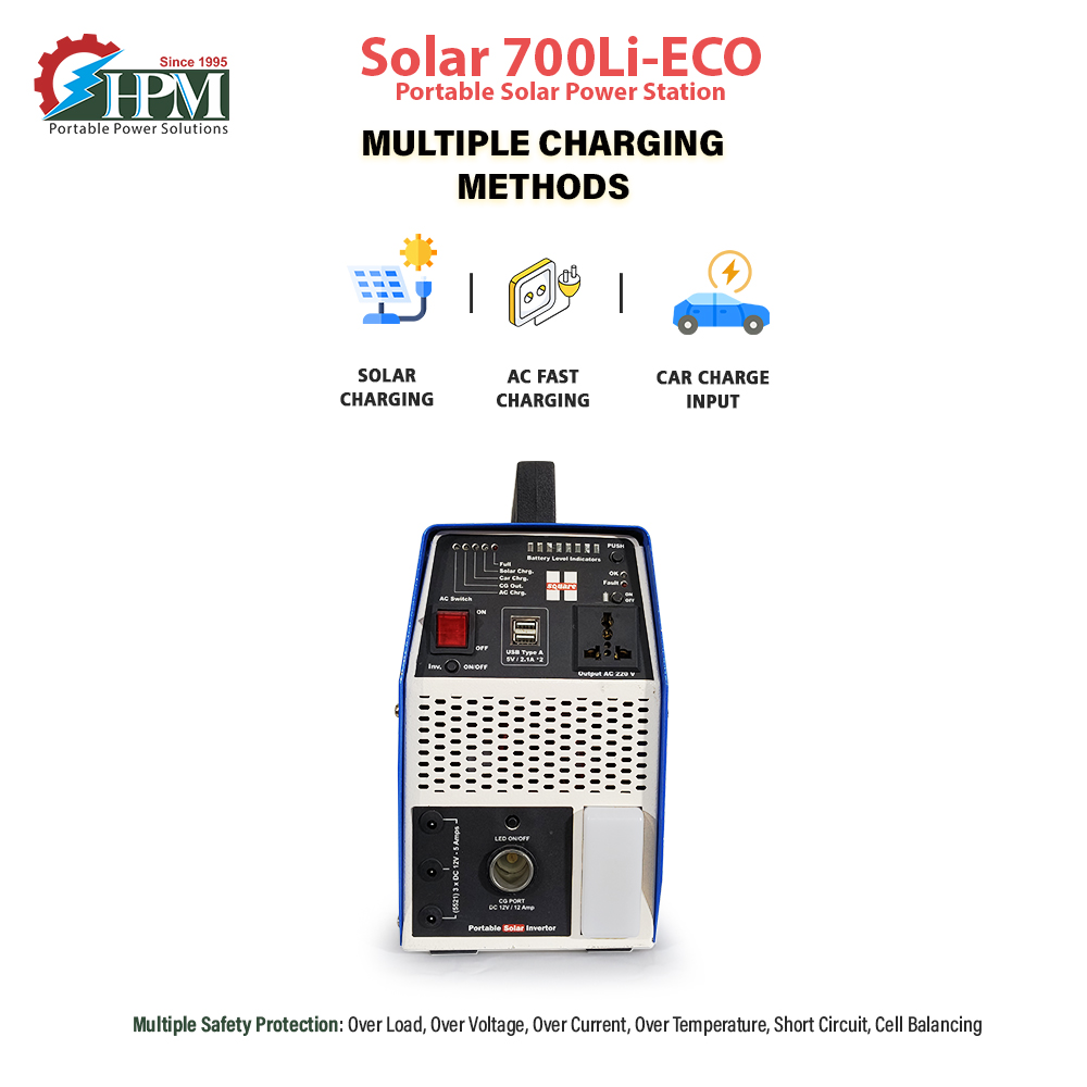 700VA Solar Power Station, In-built Lithium Battery, Portable, Model: Solar 700Li-Eco